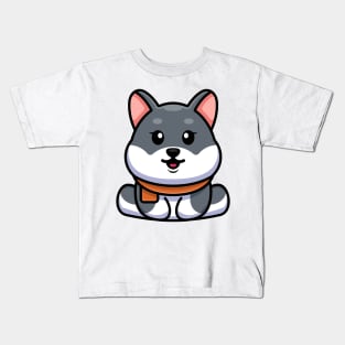 Cute baby husky dog sitting cartoon illustration Kids T-Shirt